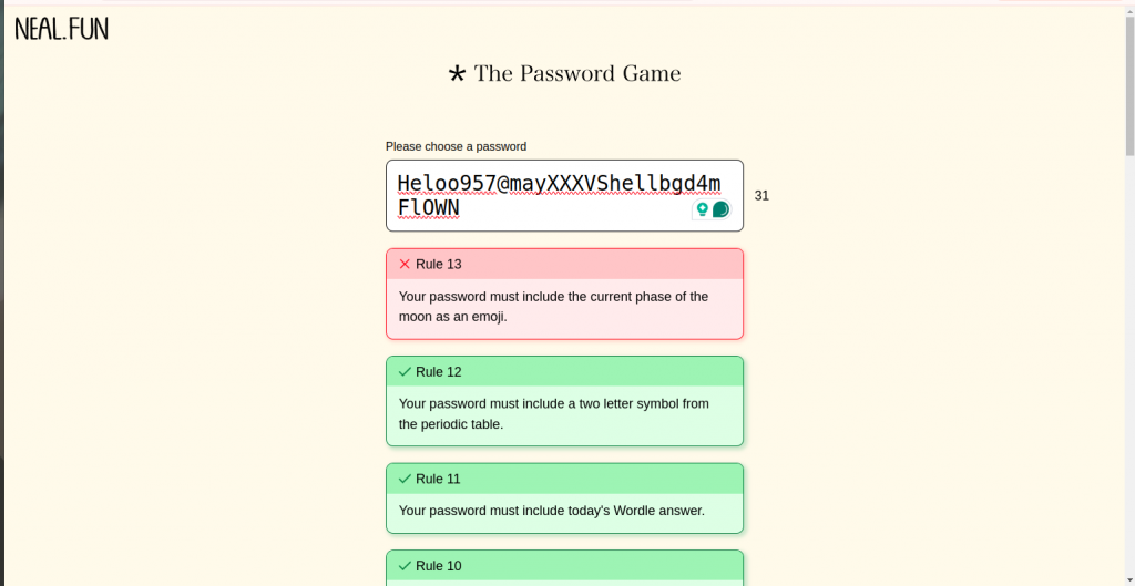 The Password Game -Phases of the moon